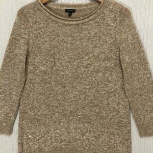 Talbots Women's Tan Sequin Sparkle Knit Sweater M‎